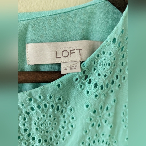 Ann Taylor LOFT eyelet mint green mini dress drop waist pleated hem size 4 - Picture 6 of 13